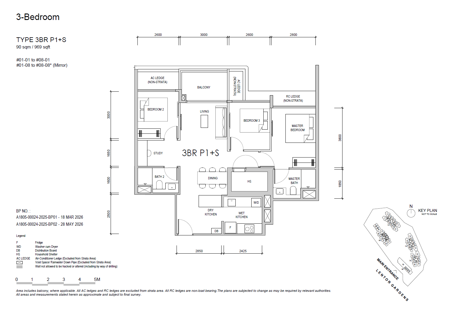 Lentor Gardens Residences - 3 Bedroom Premium + Study (Type 3BR P1+S, 969 sqft)